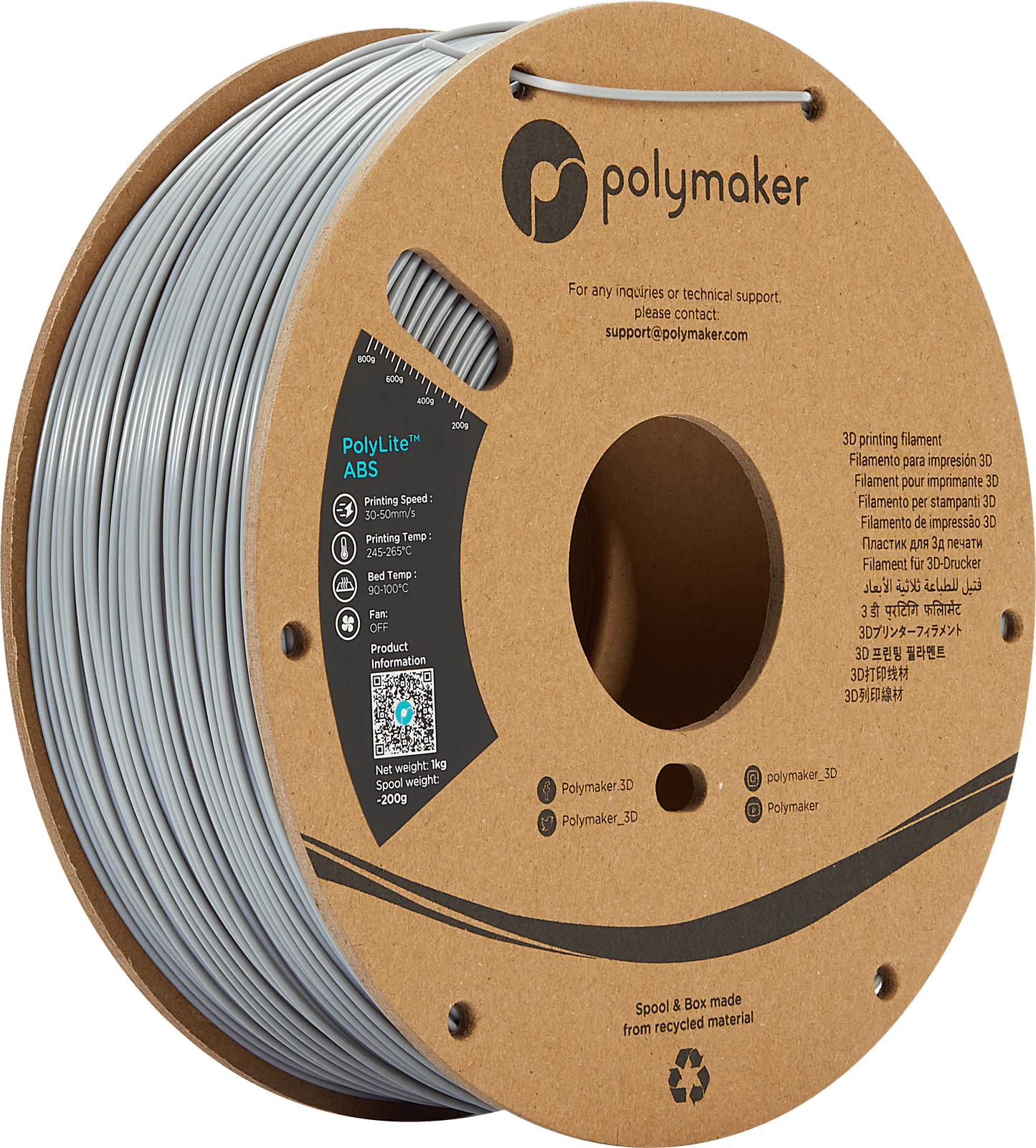 Polymaker PolyLite™ ABS Grey - 1.75mm - 1kg