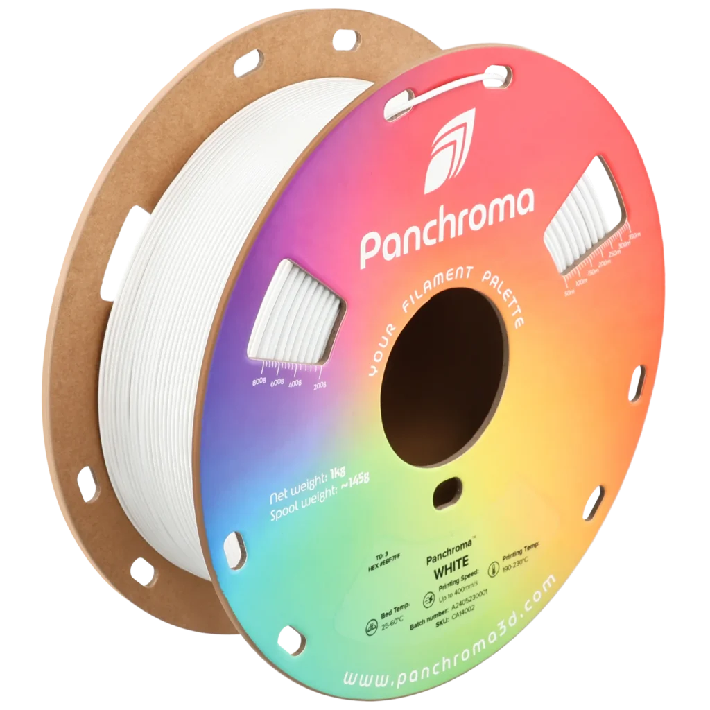 White spool of Polymaker Panchroma CoPE 3D printer filament