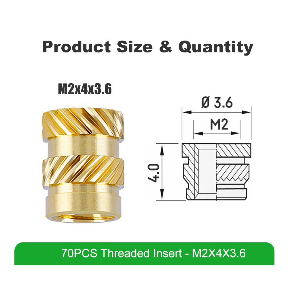 Additional view of Mintion M2 x 4mm x 3.6mm Threaded Insert Set - 70 pcs
